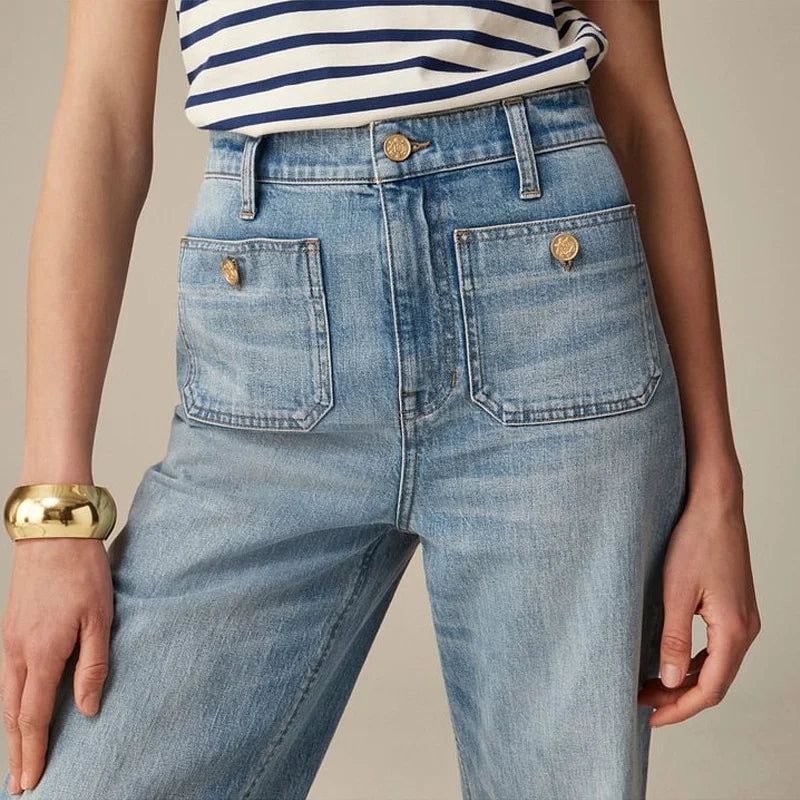 Women's High Waisted Wide Leg Stretch Jeans with Front Pockets