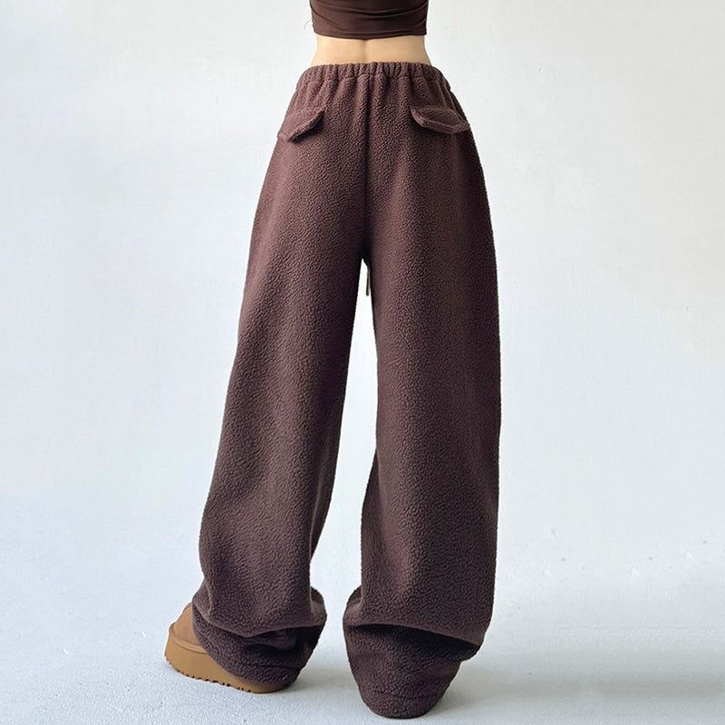 Women's Oversized Fleece Sweatpants with Drawstring Waist and Back Pockets