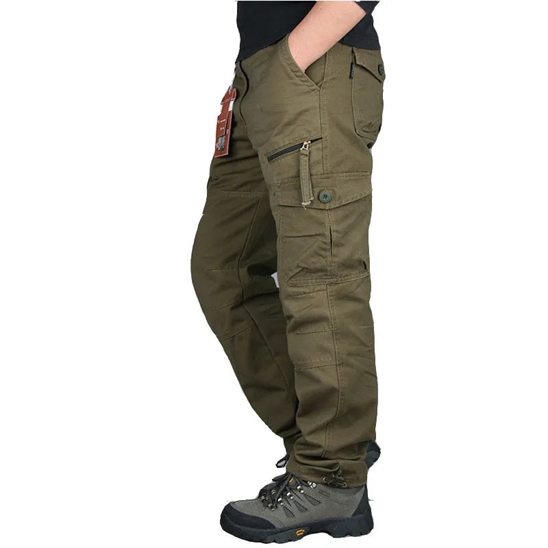 Men's Cotton Cargo Pants with Relaxed Fit and Multiple Pockets