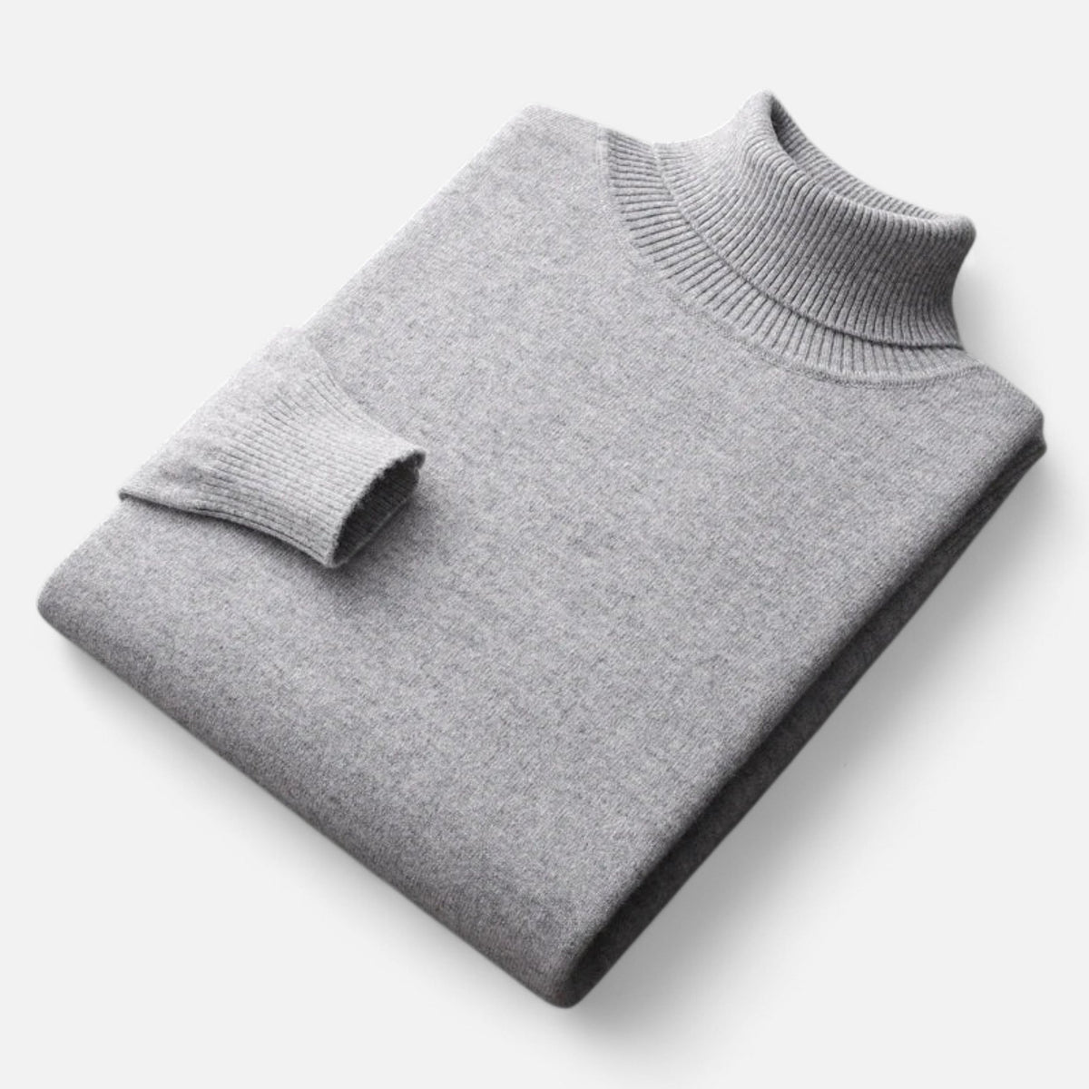 Men's Wool Turtleneck Sweater with Fitted Silhouette and Ribbed Cuffs