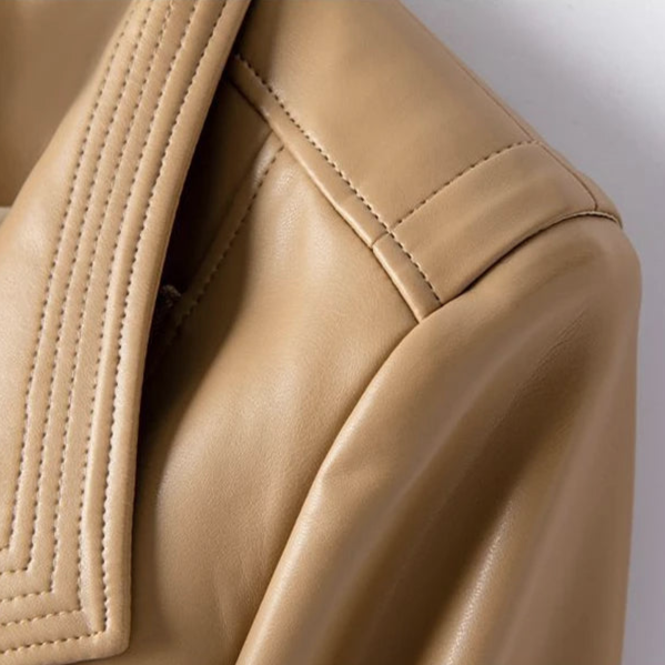 Leather Jacket Asymmetric Front Zip Genuine Leather V-Collar Outerwear