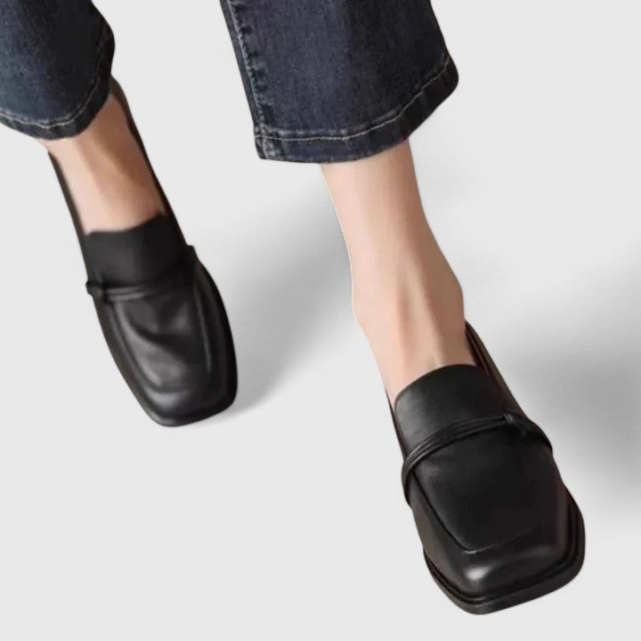 Women's Square Toe Loafers with Low Heel Sturdy Sole and Retro Silhouette