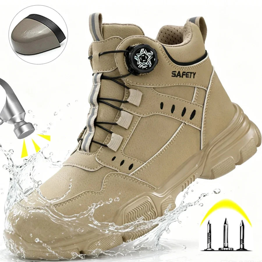 Men's Steel Toe Safety Boots with Water Repellent Leather and Puncture Resistant Sole