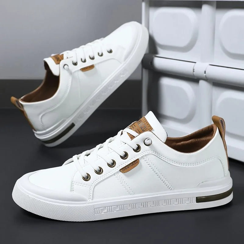 Men's Leather Sneakers with Cushioned EVA Insole Rubber Sole and Lace Up Closure