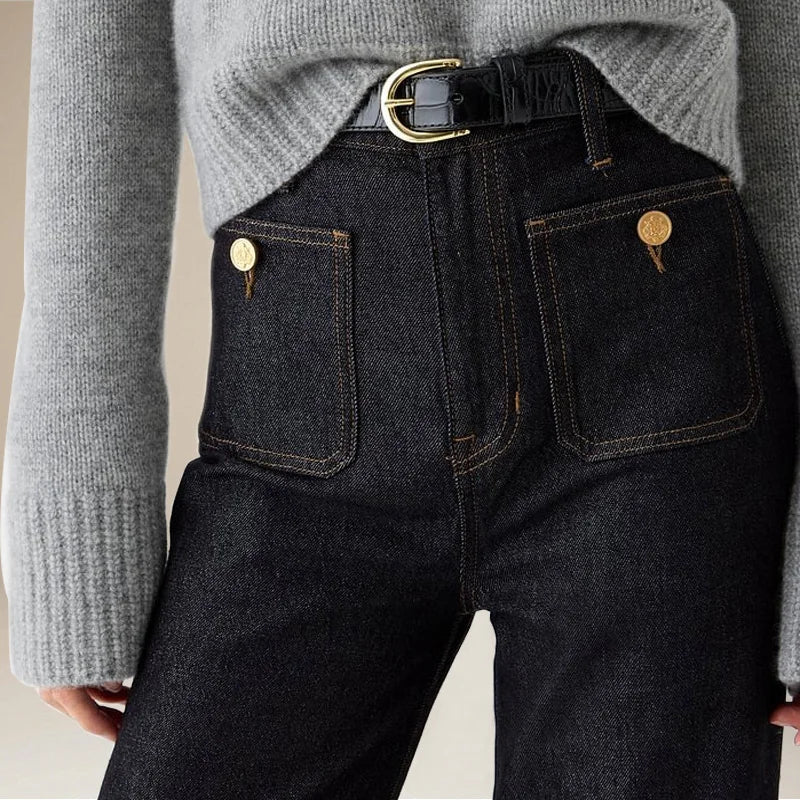 Women's High Waisted Wide Leg Stretch Jeans with Front Pockets