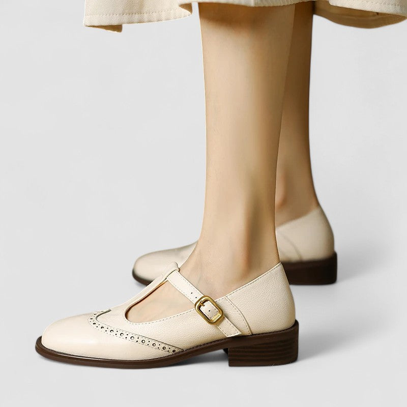 Women's Mary Jane Shoes with Genuine Leather Adjustable Strap and Block Heel
