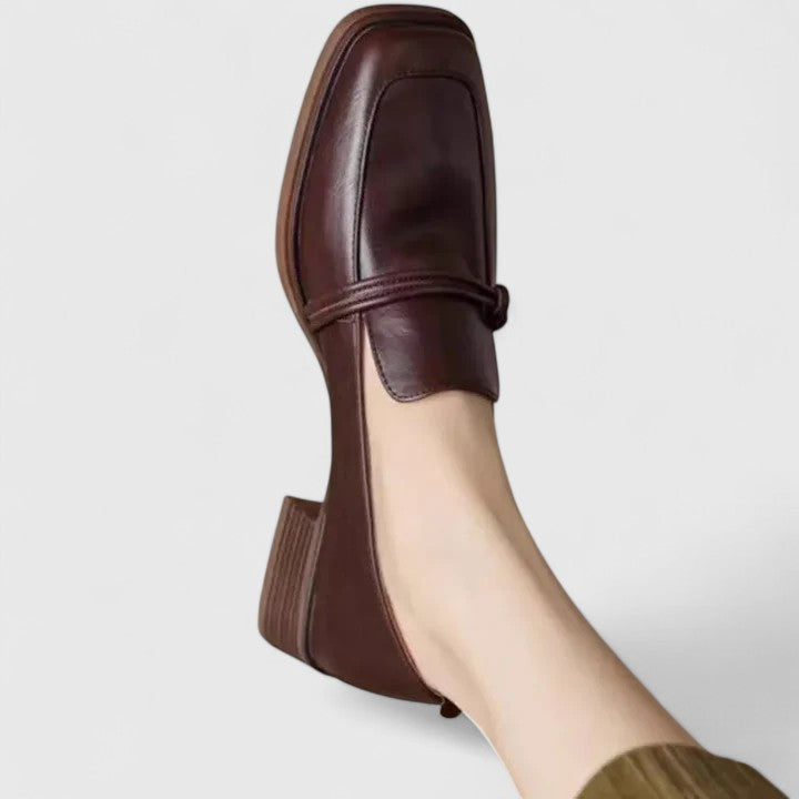 Women's Square Toe Loafers with Low Heel Sturdy Sole and Retro Silhouette