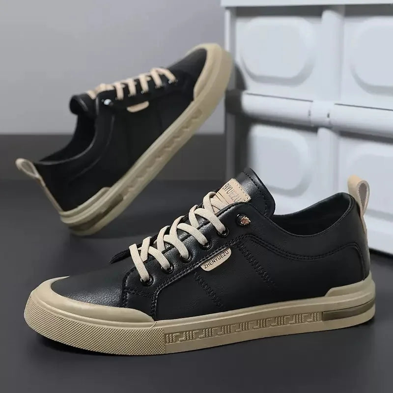 Men's Leather Sneakers with Cushioned EVA Insole Rubber Sole and Lace Up Closure