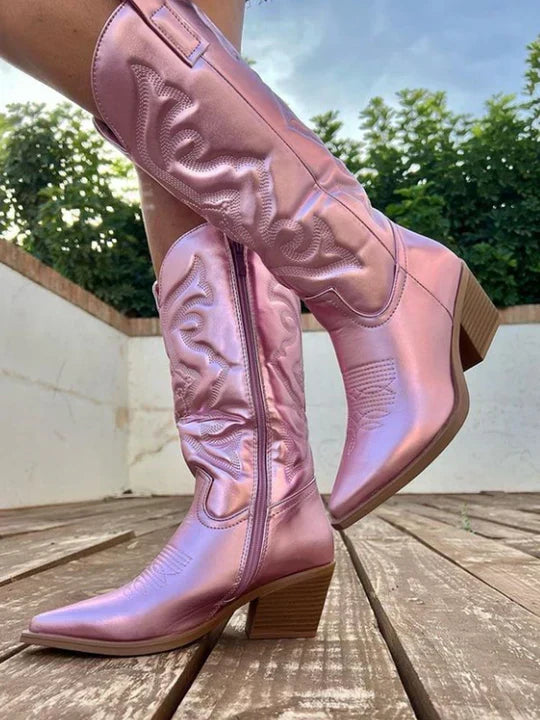 Women's Western Boots with Cushioned Footbed and Side Zipper Closure