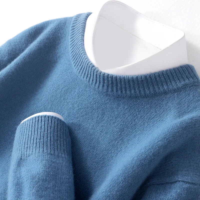 Men's Merino Wool Sweater with Soft Crewneck Ribbed Trim and Regular Fit