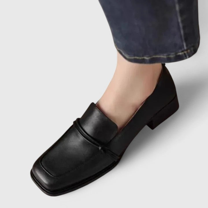 Women's Square Toe Loafers with Low Heel Sturdy Sole and Retro Silhouette