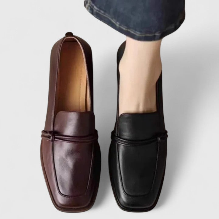 Women's Square Toe Loafers with Low Heel Sturdy Sole and Retro Silhouette