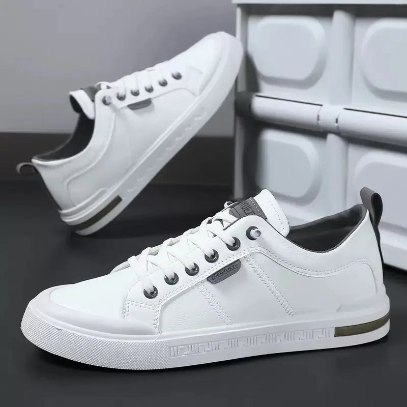 Men's Leather Sneakers with Cushioned EVA Insole Rubber Sole and Lace Up Closure