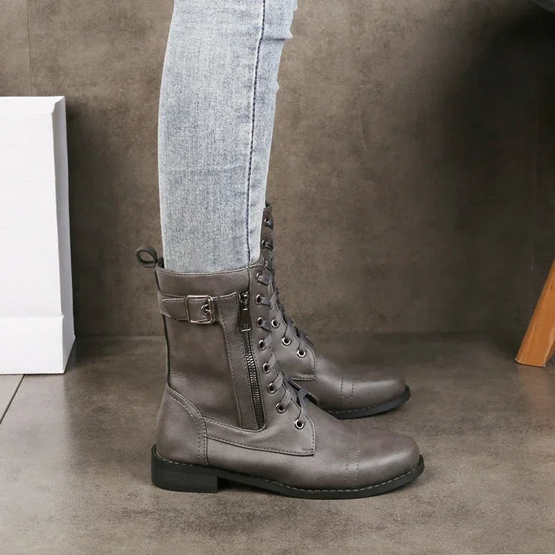 Men's Leather Boots with Lace Up Zipper Closure and Durable Sole