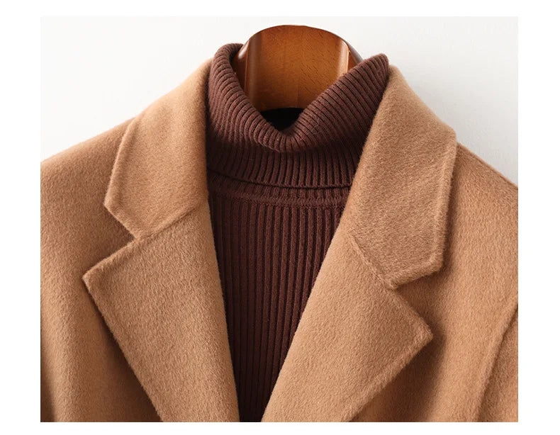 Women's Belted Wool Coat with Cinched Waist and Midi-Length Design