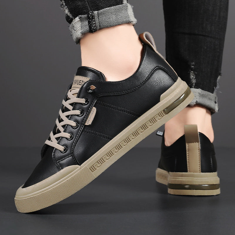 Men's Leather Sneakers with Cushioned EVA Insole Rubber Sole and Lace Up Closure