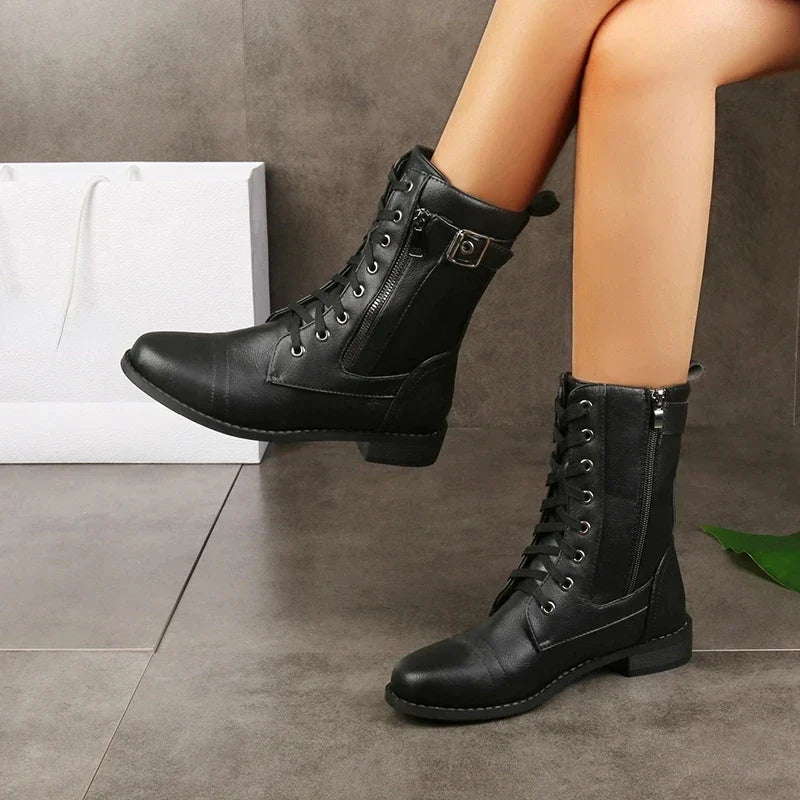 Men's Leather Boots with Lace Up Zipper Closure and Durable Sole