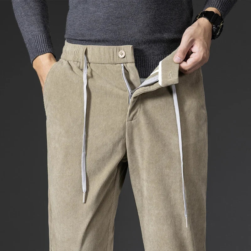 Men's Corduroy Chinos with Tailored Fit and Adjustable Drawstring Waist