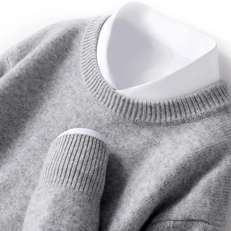 Men's Merino Wool Sweater with Soft Crewneck Ribbed Trim and Regular Fit