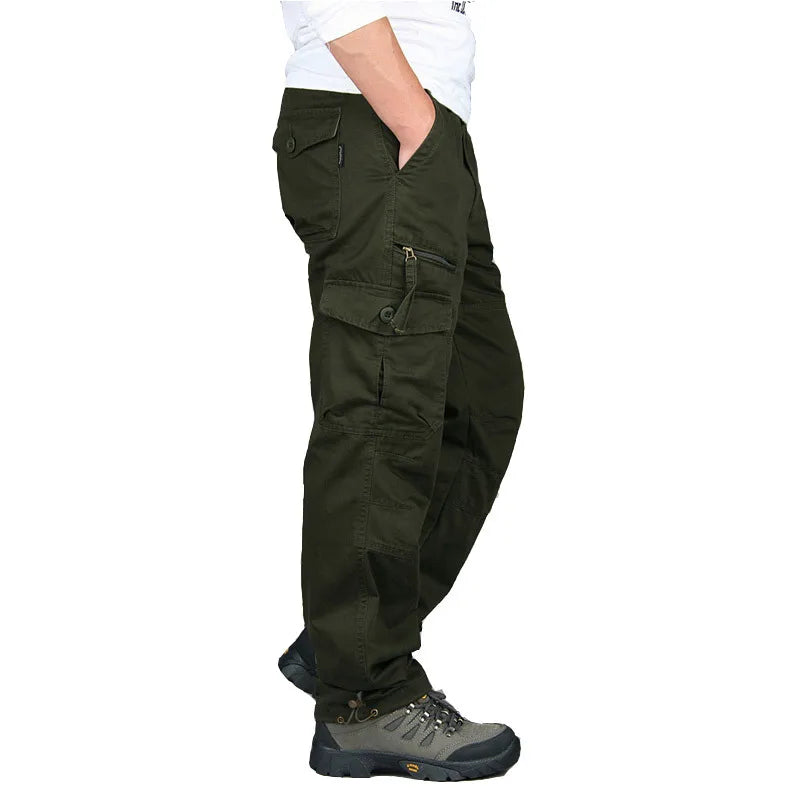 Men's Cotton Cargo Pants with Relaxed Fit and Multiple Pockets