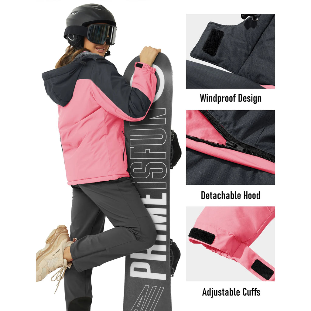Women's Ski Jacket with Fleece Lining Windproof Design and Zip Closure