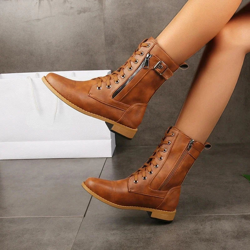 Men's Leather Boots with Lace Up Zipper Closure and Durable Sole