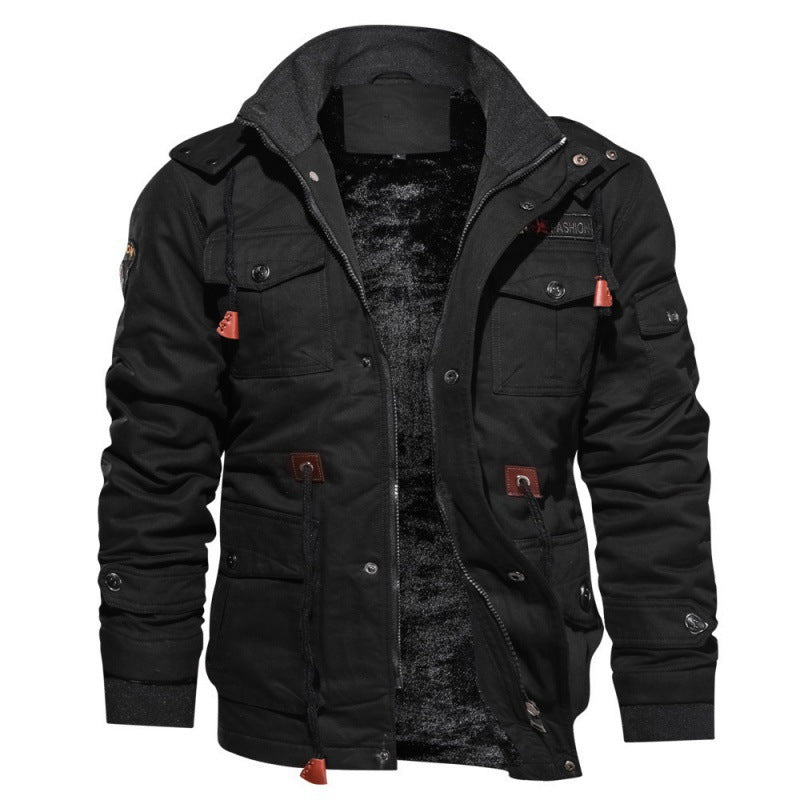 Men's Fleece Jacket with Waterproof Design High Collar and Chest Pockets