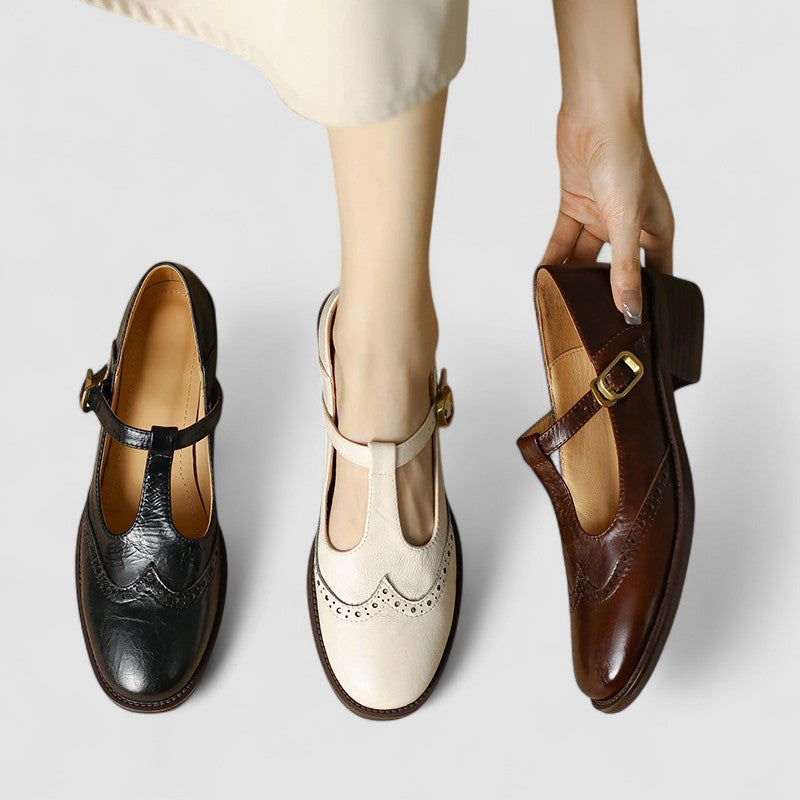 Women's Mary Jane Shoes with Genuine Leather Adjustable Strap and Block Heel