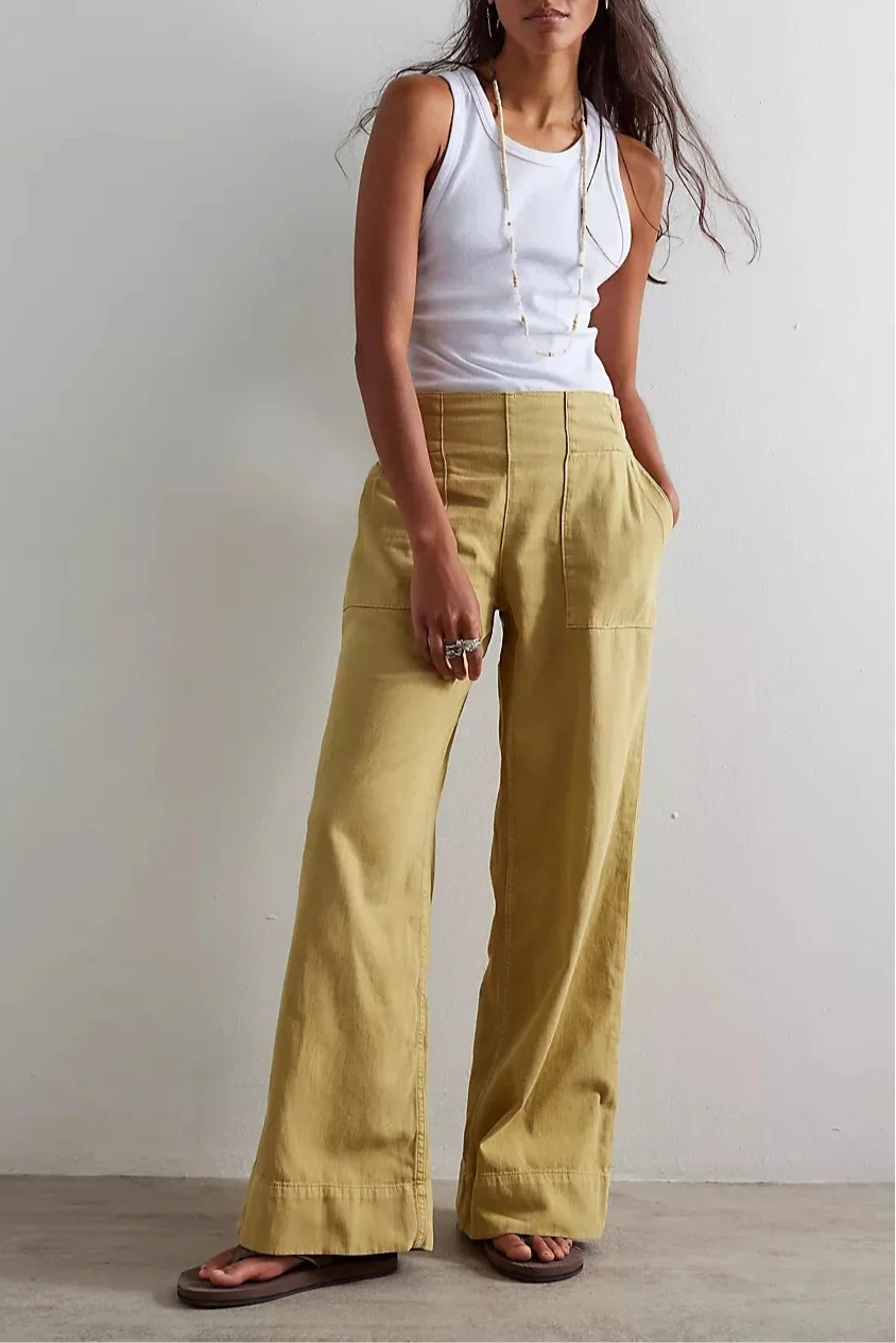 Women's High Waisted Wide Leg Cotton Jeans with Slight Stretch