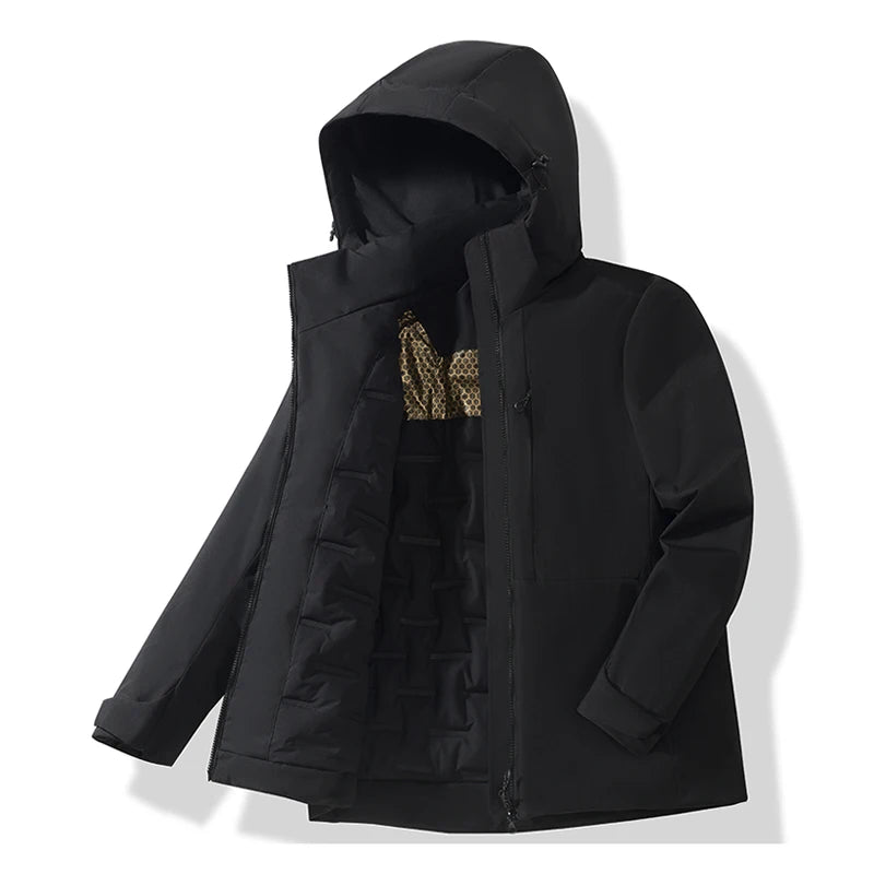 Unisex Waterproof Windbreaker Jacket with Hood and Thermal Lining