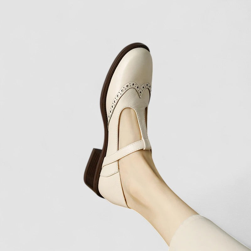 Women's Mary Jane Shoes with Genuine Leather Adjustable Strap and Block Heel