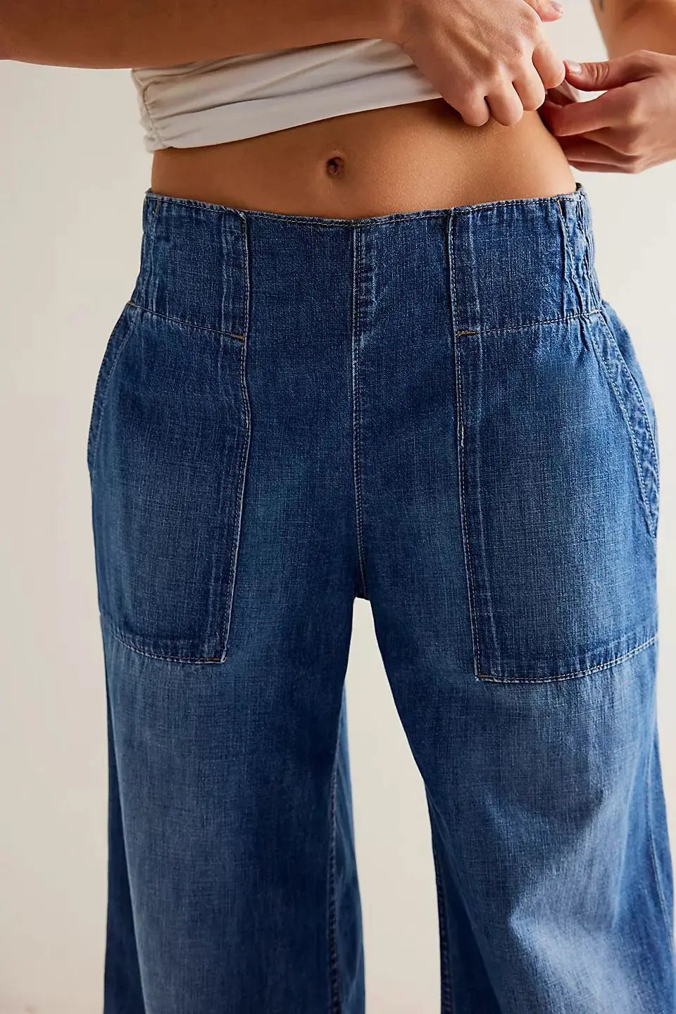 Women's High Waisted Wide Leg Cotton Jeans with Slight Stretch