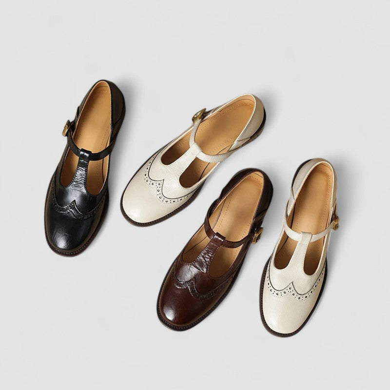 Women's Mary Jane Shoes with Genuine Leather Adjustable Strap and Block Heel