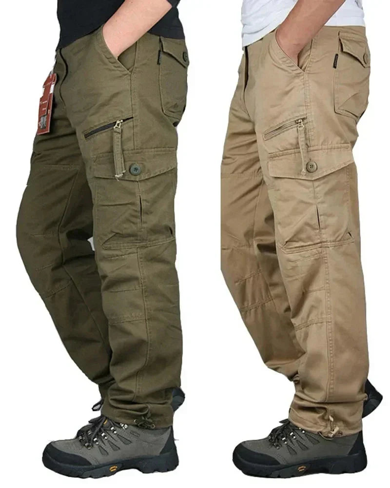 Men's Cotton Cargo Pants with Relaxed Fit and Multiple Pockets