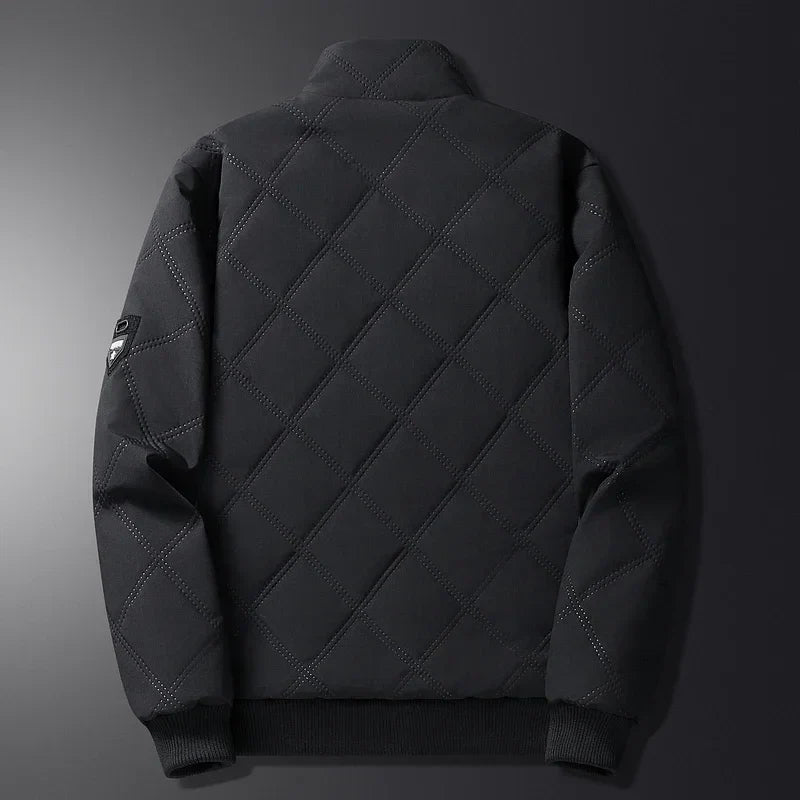 Men's Quilted Bomber Jacket with Plush Interior and Side Zipper Pockets