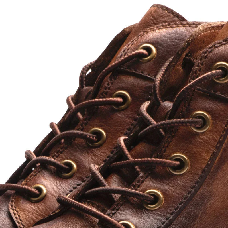 Men's Leather Boots with Round Toe Lace Up Closure and Rubber Outsole