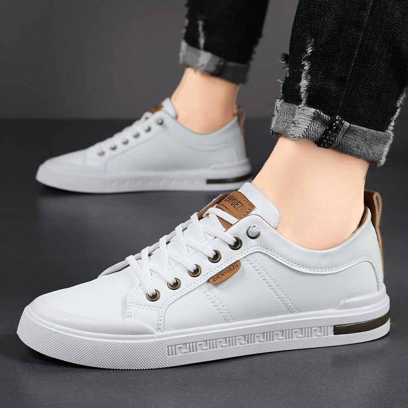 Men's Leather Sneakers with Cushioned EVA Insole Rubber Sole and Lace Up Closure