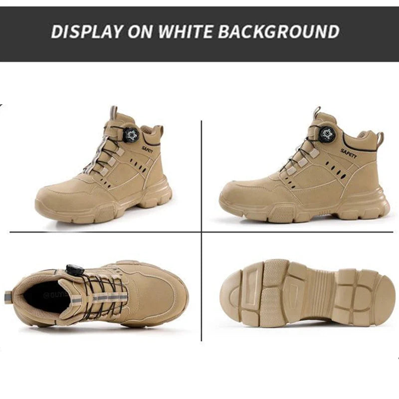 Men's Steel Toe Safety Boots with Water Repellent Leather and Puncture Resistant Sole
