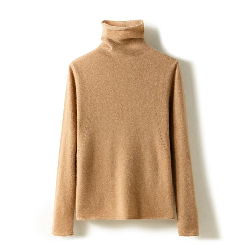 Women's Slim Fit Cashmere Blend Turtleneck Sweater with Long Sleeves