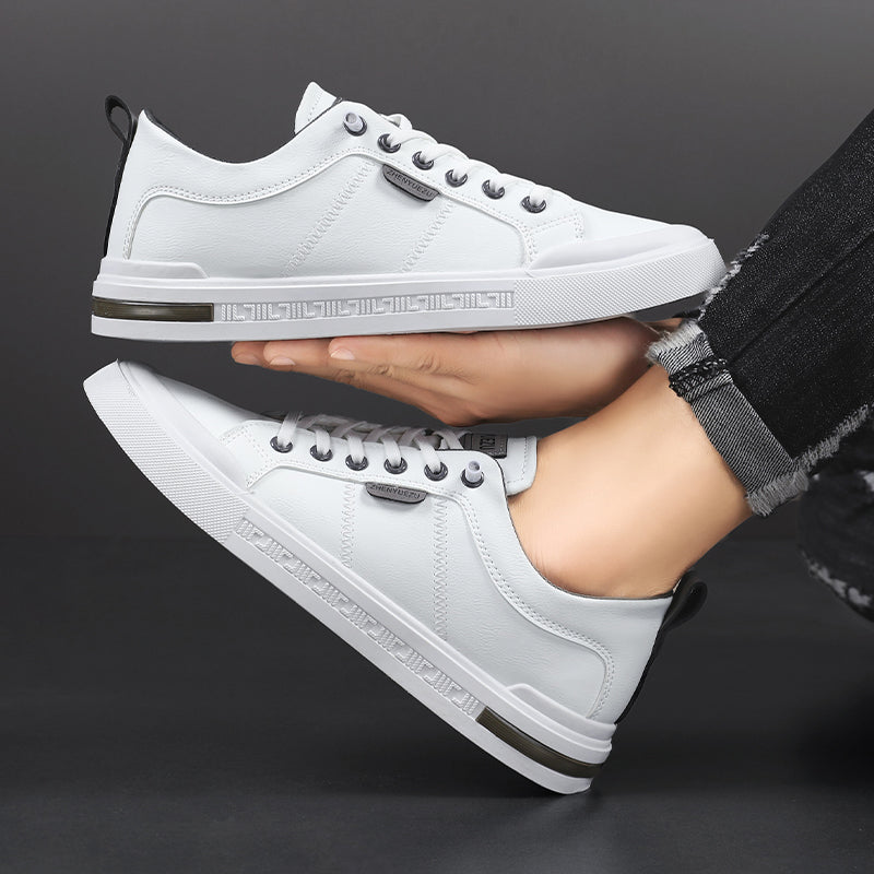 Men's Leather Sneakers with Cushioned EVA Insole Rubber Sole and Lace Up Closure