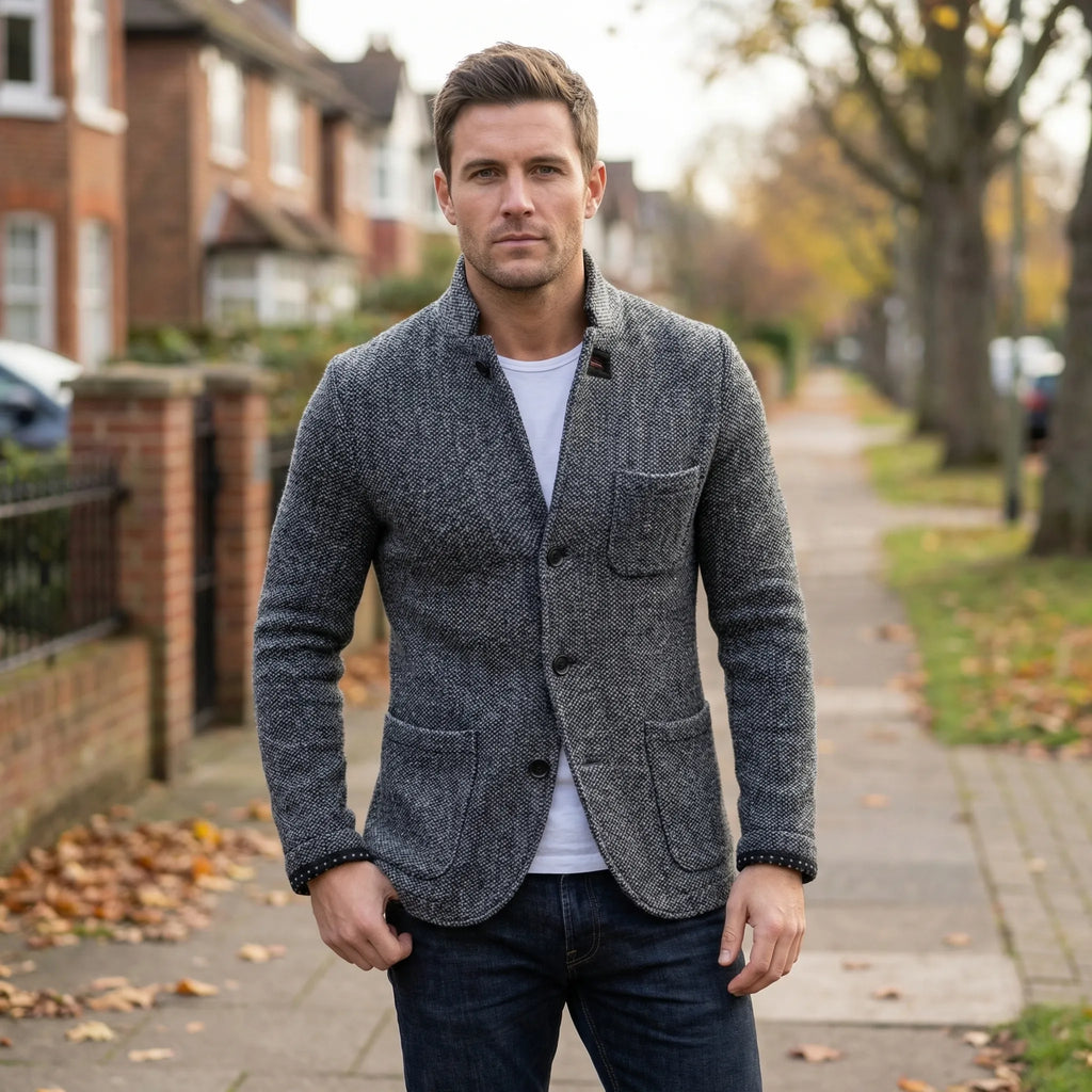 Men's Fitted Blazer with Short Length Structured Cut for Everyday Office Wear