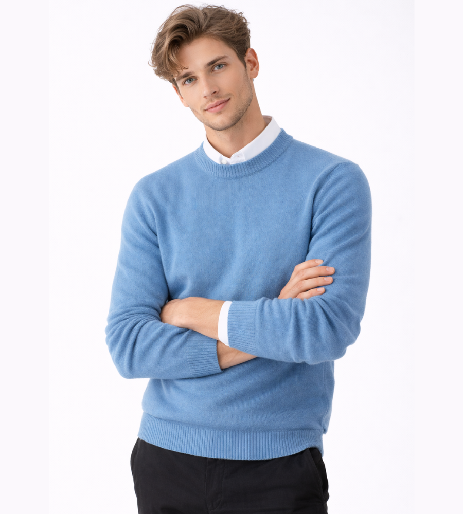 Men's Merino Wool Sweater with Soft Crewneck Ribbed Trim and Regular Fit