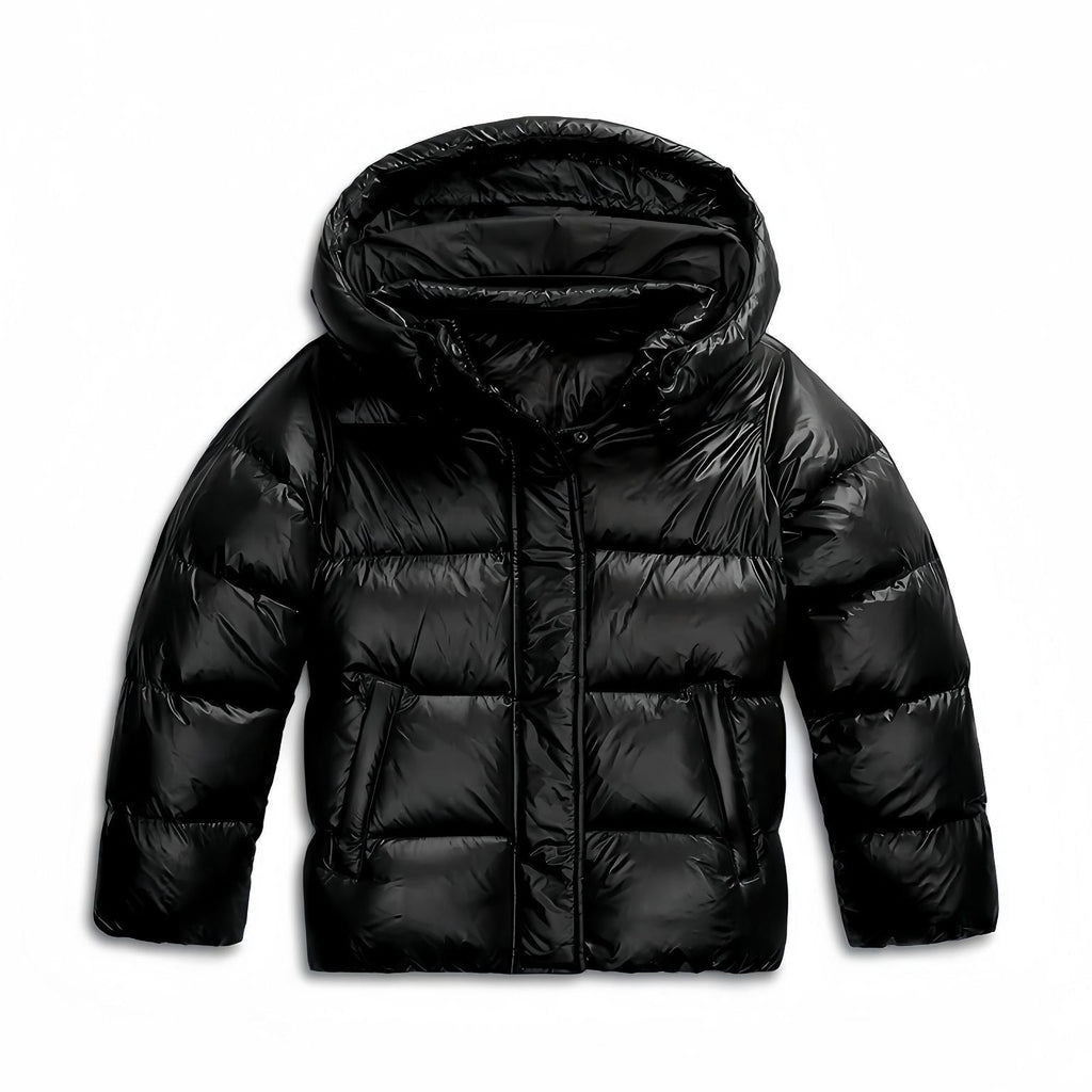 Women's Quilted Jacket with Fixed Hood Front Closure and Side Pockets
