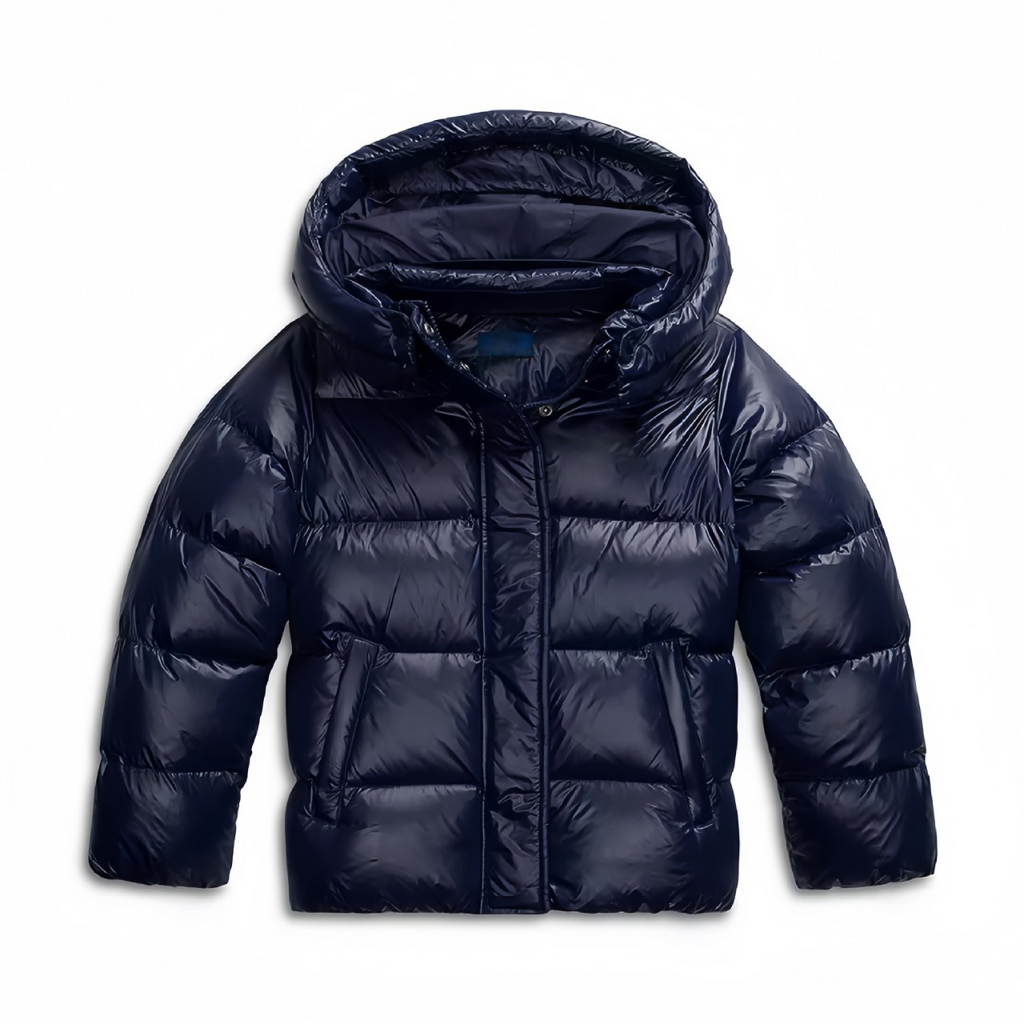 Women's Quilted Jacket with Fixed Hood Front Closure and Side Pockets