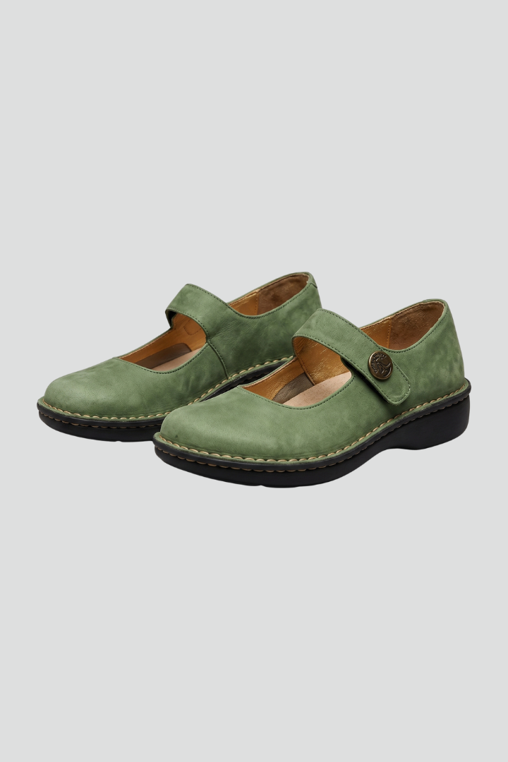 Women's Mary Jane Flats with Strap Closure and Rounded Toe Design