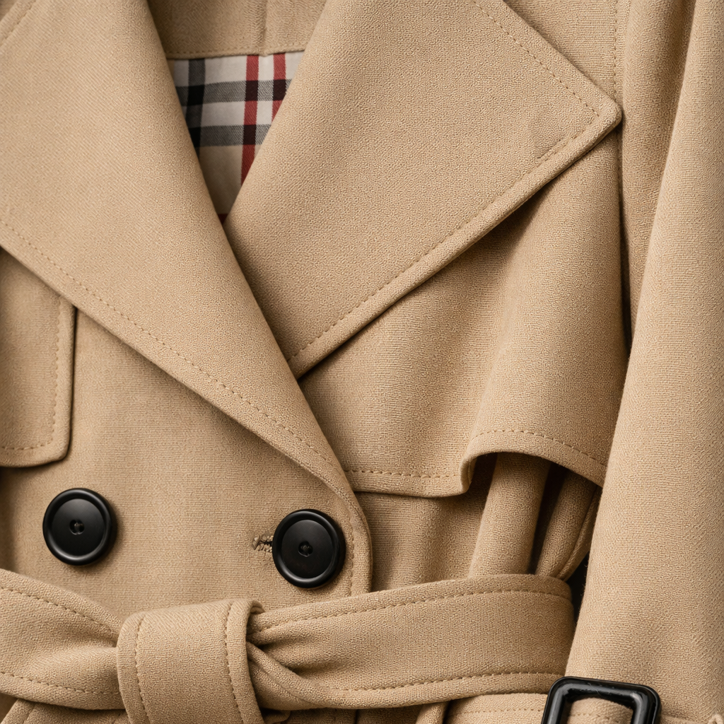 Women's Trench Coat with Tailored Cut Side Pockets and Adjustable Cuffs