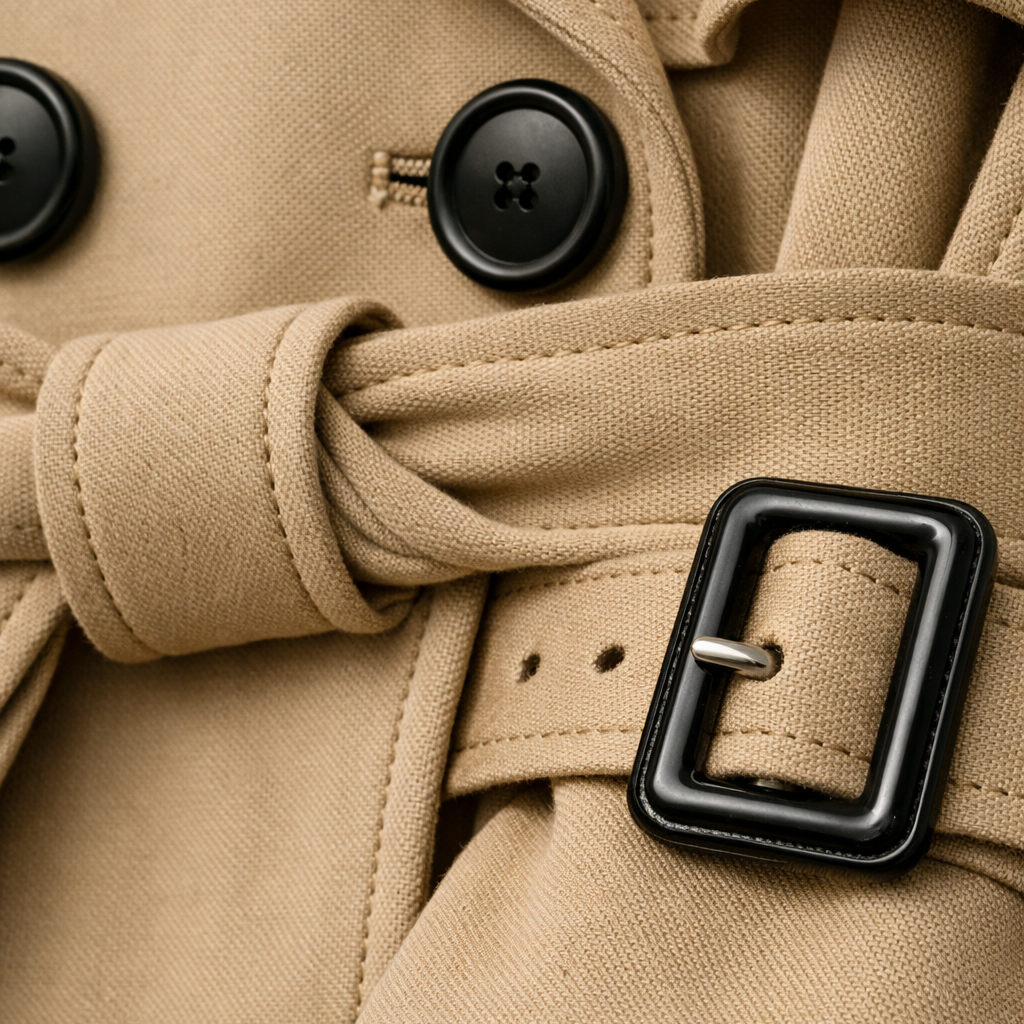 Women's Trench Coat with Tailored Cut Side Pockets and Adjustable Cuffs
