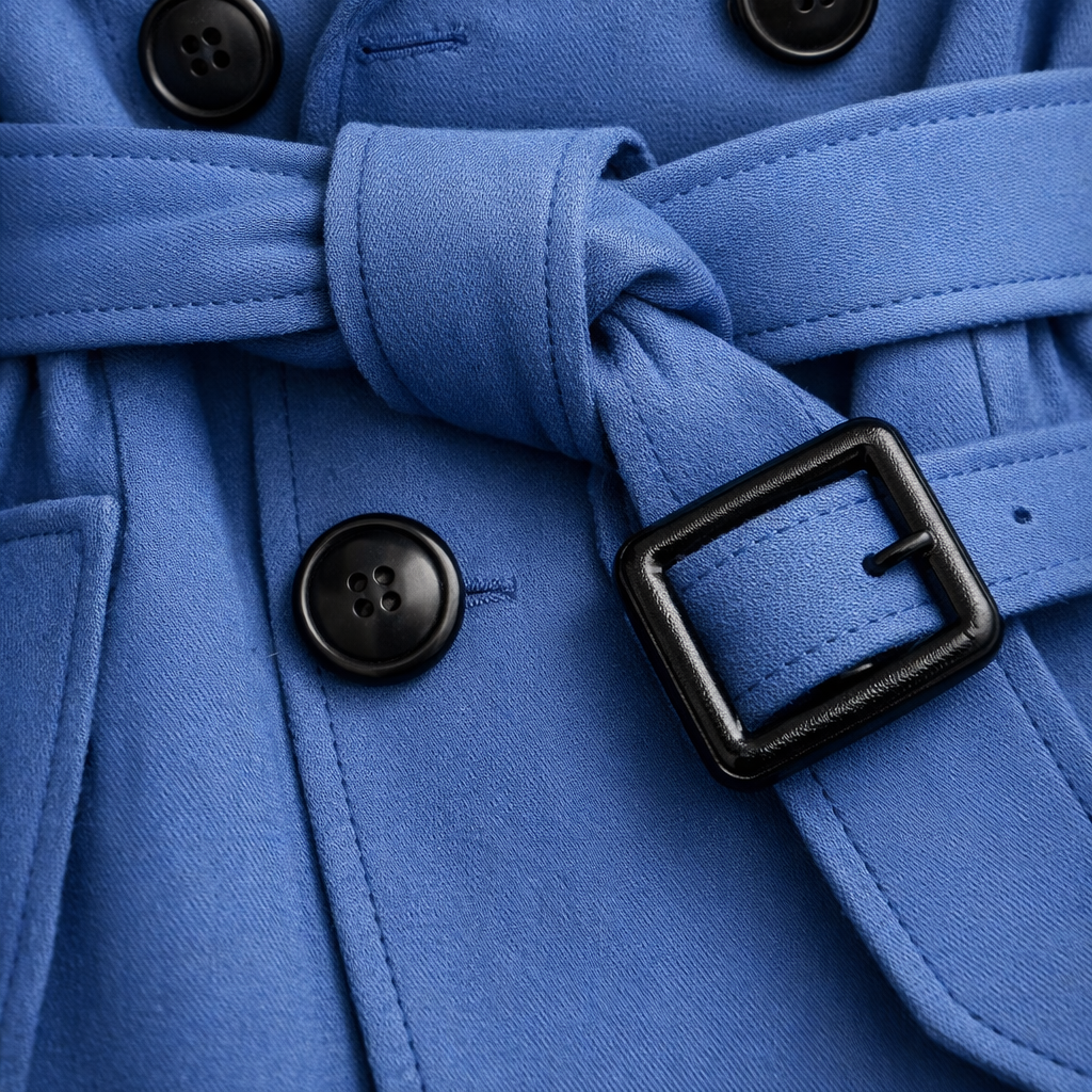 Women's Trench Coat with Tailored Cut Side Pockets and Adjustable Cuffs