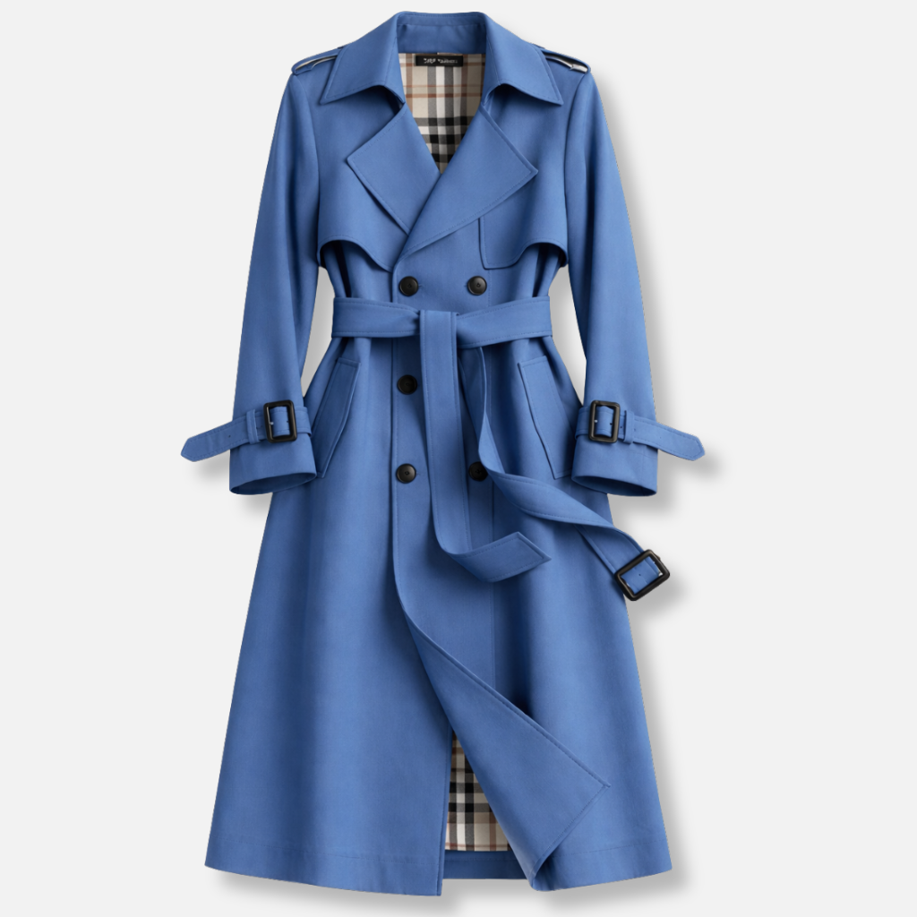 Women's Trench Coat with Tailored Cut Side Pockets and Adjustable Cuffs