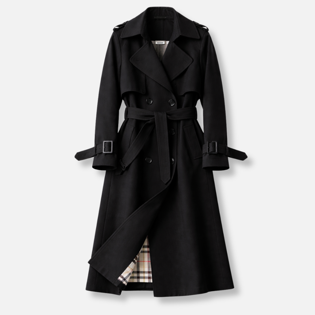 Women's Trench Coat with Tailored Cut Side Pockets and Adjustable Cuffs